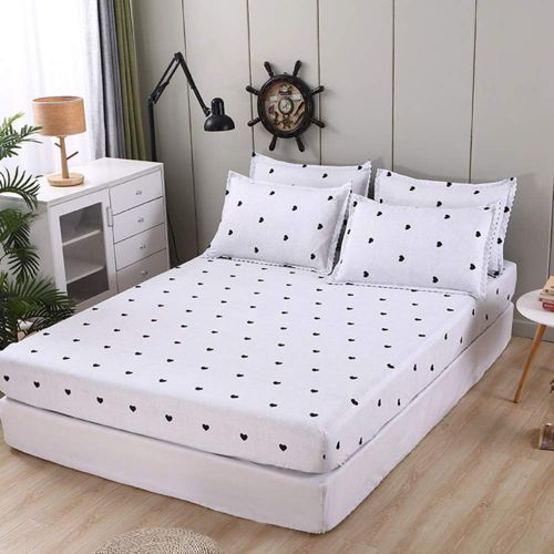 Cute Heart Pattern Fitted Sheet for Kids Girls King Size Lovely White Black Bedroom Decor Bed Sheet Set Girly Cartoon Love Geometric Bedding Set Children Modern Design Bed Cover with 2 Pillo