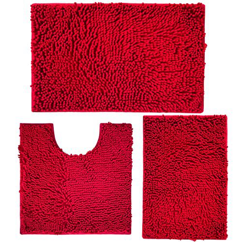 Red Bathroom Rugs Non Slip Thick Bath Mat Sets 3 Piece, Thickened Bath Mats for Bathroom,Bath Rugs Quick Dry Machine Washable for Shower Mat-Rugs for Living Room-Christmas Decorations Bthroo