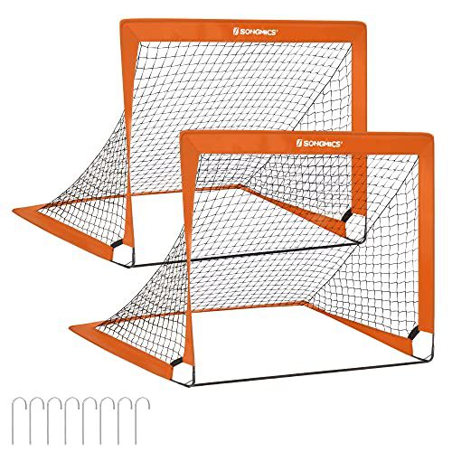 SONGMICS Kids Soccer Goals for Backyard, 4x3 ft Portable Soccer Nets Training Equipment, Toddler Soccer Goal with Carrying Bag, for Field Orange Regular