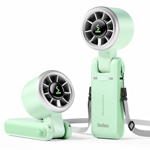 Diveblues Portable Handheld Turbo Fan, 5 Gear Wind, Battery Operated, Up to 12 Working Hours, 3 IN 1 Hand Fan with Air Turbo Tech Cooling Fan for Outdoor Activities, Travel, Working Mint Mam