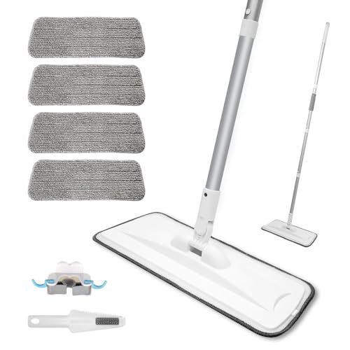 Microfiber Mop for Cleaning Floors, Extendable 16-58 Inch Flat Mop with 4 Reusable Washable Pads for Laminate Hardwood Wooden Wall Hard Floor Vinyl Tile, Wet Dry and Dust Mops for Bathroom K