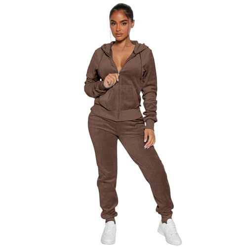 yidengymx Womens 2 Piece Velour Tracksuit Two Piece Soft Velvet Hooded Outfits for Women X-Small Hoodie/Jogger Pants-brown