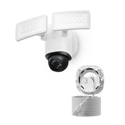 eufy Floodlight Camera E340 with AC Cable, Security Camera Outdoor, 360° PTZ, 24/7 Recording, 2.4G/5G Wi-Fi, 2000 LM, Motion Detection, Built-in Siren, Dual Cam, HB3 Compatible, No Monthly F