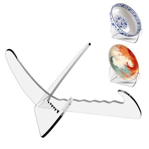 Boloyo "X Shape Acrylic Bowl Display Stand, 6.5 Inch 1PC Clear Acrylic Bowl Plate Platter Dish China Porcelain Display Holder Easel Base for Home Kitchen School Art Display