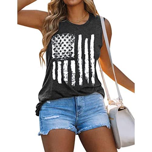 Women's American Flag Tank Tops Fouth of July Summer Shirts Loose Sleeveless Graphic Tee Medium Dark Gray-1