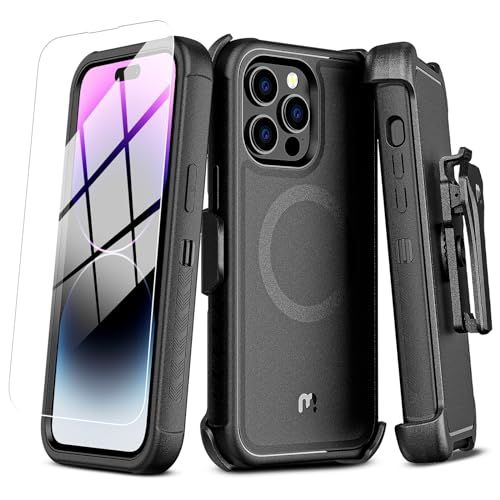 M MYBAT PRO Maverick Series iPhone 14 Pro Max Case with Belt Clip Holster,w/Screen Protector,Anti-Drop,Shockproof,with 360°Rotating Kickstand,Heavy Duty Protection Black iPhone 14 Pro Max (6