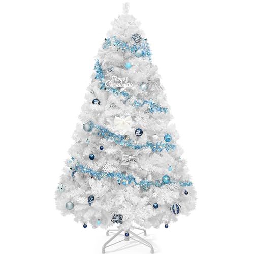 YITAHOME White Spruce Artificial Christmas Tree 7.5 FT, Artificial Unlit Pine Tree with 1258 Branch Tips and Metal Hinges & Foldable Base for Home, Office, Party Decoration 7ft 6in White