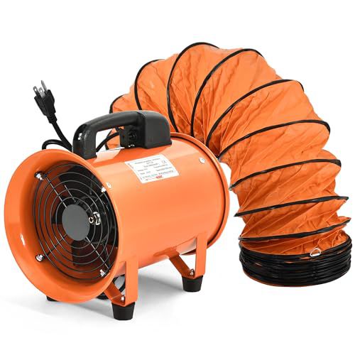 YITAHOME Industrial Portable Air Blower Fan Ventilator with 16ft Duct Hose, 8in Heavy Duty Cylinder Axial Fan, 230W High Velocity Air Mover for Extraction & Ventilation, Industrial, Paint Bo