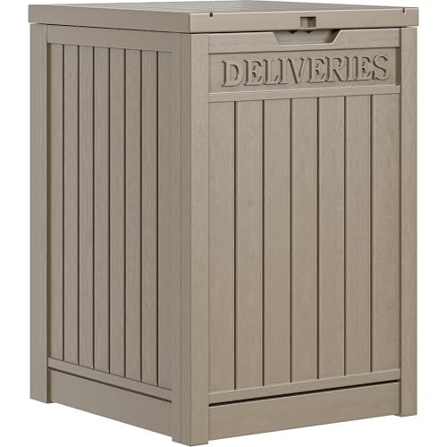 YITAHOME 51 Gallon Resin Package Delivery Box for Outside, Storage Box with Lockable Secure, Resin Deck Box for Porch, Curbside（Brown） 51 Gallon Taupe