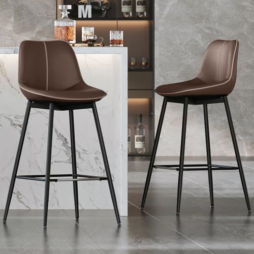 VASAGLE Bar Stools Set of 2, Bar Height Bar Stools with Back, Ergonomic Backrest, Synthetic Leather, Metal Legs, 28.7-Inch Tall Barstools for Kitchen Island Home Bar, Easy Assembly, Chestnut