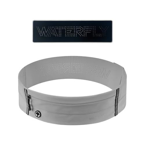 WATERFLY Running Belt Fanny Pack: Slim Elastic Sport Workout Waistband for Men and Women, Jogging Runner Phone Holder Belt, Marathon Jogger Waist Bag Light Grey