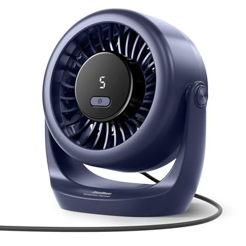 Diveblues USB Desk Turbo Fan, Ultra-Quiet Mini Desk Fan, Powerful Wind, LED Display, 5 Speed, 360° Rotating Small Portable Fan for Home, Office and Outdoor Cool Tech Gadgets - TurboBreeze Na