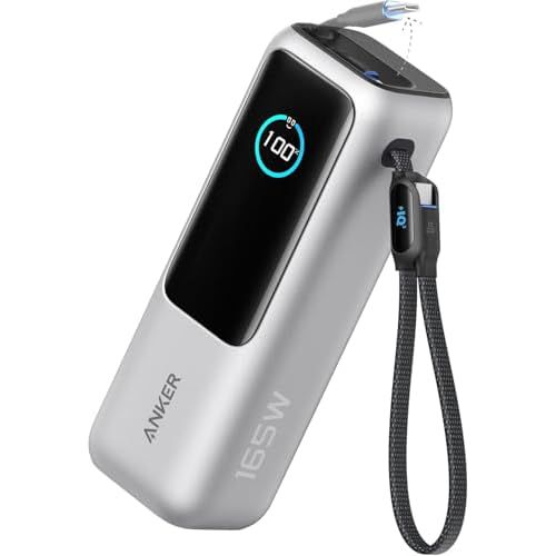 Anker Laptop Power Bank, 25,000mAh Portable Charger with Triple 100W USB-C Ports, Built-in and Retractable Cables, for iPhone 16/15 Series, MacBook, Samsung, and More (Flight-Approved) Silve
