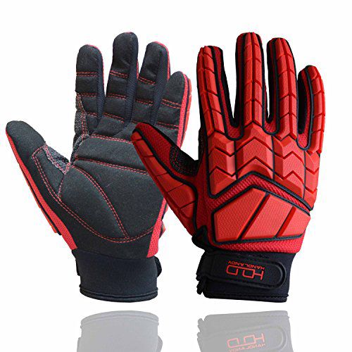 HANDLANDY Anti Vibration Gloves, SBR Padding, TPR Protector, Mechanic Work Gloves (Large, Black) Medium (Pack of 1) Red