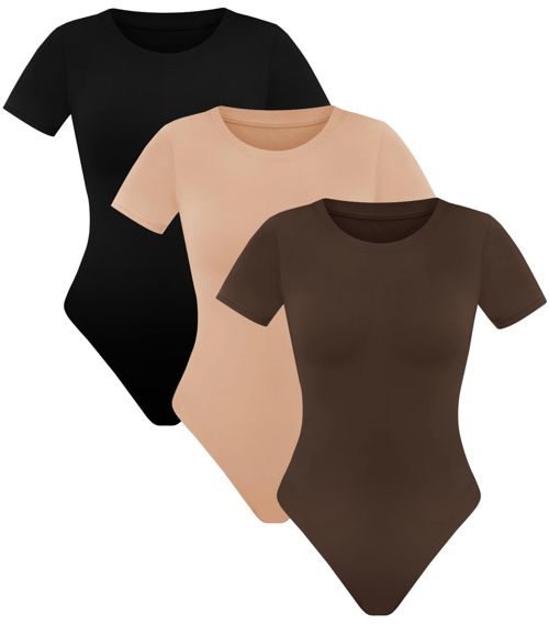 GAYHAY 3 Pack Bodysuits for Women - Black Bodysuit Women Cute Tops T Shirts Womens Fashion Body Suit Going Out Tops Outfits