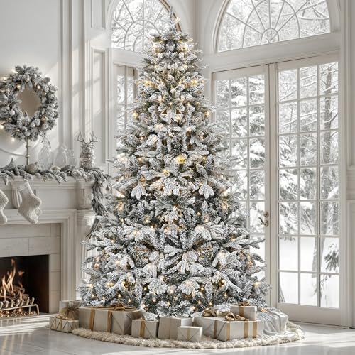 YITAHOME Pre-Lit Snow Flocked Christmas Tree 6 FT, Artificial Hinged Canaan Fir Christmas Tree with 1225 PE & PVC Mixed Branch Tips, 260 Color-Changeable Lights for Home Office Holiday Decor