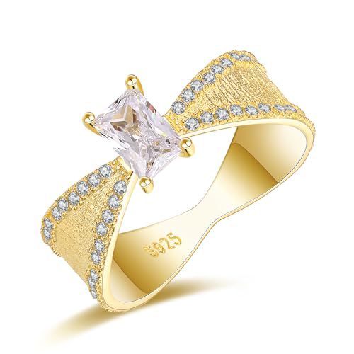 Sterling-Silver Birthstone-Gemstone Engagemen Rings for Women - 18K Gold Plated Emerald/Sapphire/Pink/Clear Princess Cut CZ Infinity Jewelry Gift for