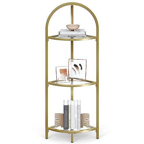 VASAGLE 3-Tier Corner Shelf Stand, Corner Bookshelf, Bathroom Organizer, Plant Stand, Tempered Glass, Steel Frame, Modern Style, for Living Room, Bathroom, Kitchen, Classic Black ULGT811B61 