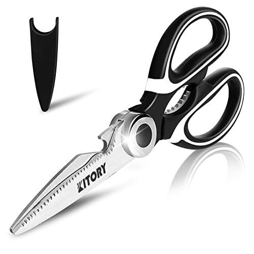 Kitory Kitchen Shears - Ultra Sharp Premium Scissors with Sheath - Heavy Duty Poultry shears-Nut cracker-Bottle Opener- Multi Purpose Scissors