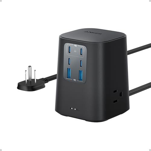 Anker Charging Station (100W), 9-in-1 USB-C Power Strip with 300J Surge Protection, for iPhone 16 and MacBook, 5 ft Flat Cable and Plug, 4 USB-C and 2 USB-A Ports, 3 AC Outlets, for Home, Of