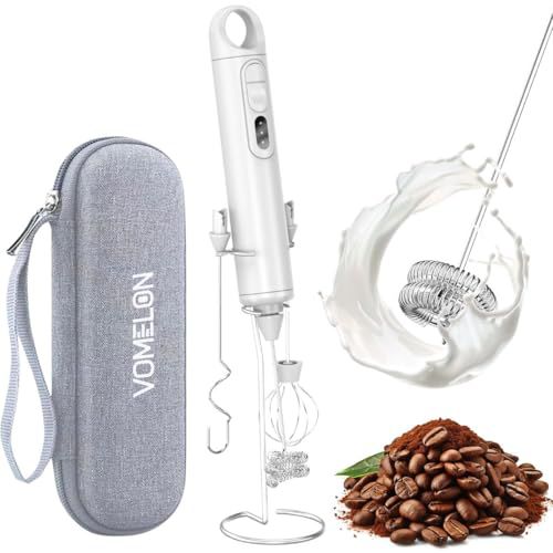 Rechargeable Milk Frother Handheld 3 Speed Coffee Foamer [3 Whisk] Electric Drink Mixer for Latte, Cappuccino, Coffee, Eggs, Hot Chocolate, White