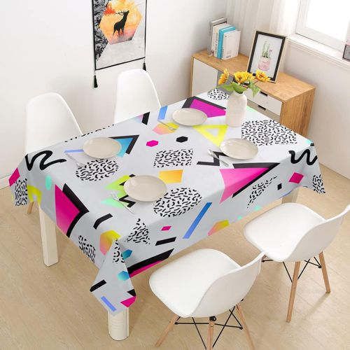 Geometry Tablecloths 80s and 90s Hip Hop Table Cover,Hipster Funky Table Clothes Eighties Fashion Style Table Accessories 55"X71",Round Triangle Squar