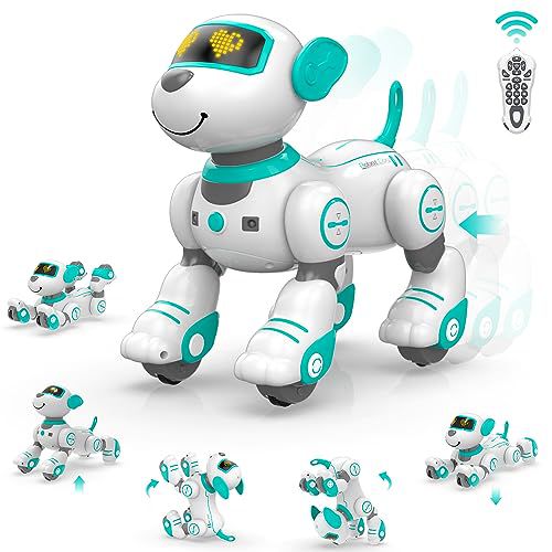 STEMTRON Programmable Remote Control Robot Cat Robot Dog for Kids, Interactive Robotic Dog Robotic Cat, Robo Dog Robo Cat, RC Robot with Touch Sensing, LED Eyes, Dance & Music Green