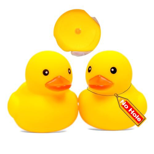 Waterproof No Squeak No Hole No Bebe Noise Kalafona 2 Pcs 3 Inch Rubber Funny Yellow Ducky Duck Bath Pool Toy Without Hole for Kid Shower Bathtub Toy Birthday Party Decor Cake Topper in Bulk