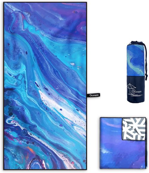 OCOOPA Microfiber Beach Towel Fast Drying, Extra Large 71" x 32" Sand Free Beach Towel Super Lightweight Towels for Swimming Pool, Camping, Picnic, Yoga Gym Sports Blue Quicksand 71.00" x 32