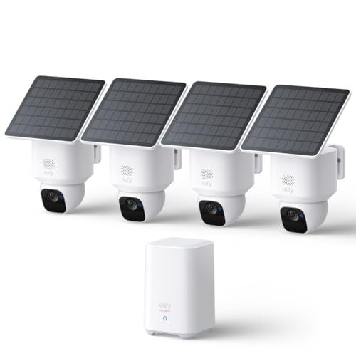 eufy Security SoloCam E30, 4-Cam Kit, Security Cameras Wireless Outdoor, Solar Camera Outdoor Wireless, 360° Pan, AI Tracking, 2K Clarity, No Monthly Fee 4 Pack+Homebase 2