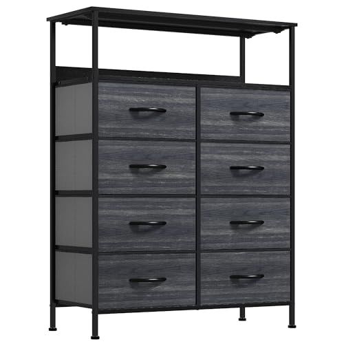 YITAHOME 8 Drawers Dresser, Fabric Dresser for Bedroom, Storage Drawer Unit with Shelves, Large Storage Organizer, Chest of Drawers for Closet, Sturdy Steel Frame, Wooden Top, Easy Pull Fabr