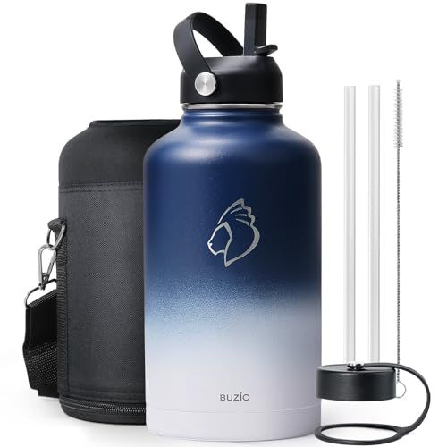 BUZIO Vacuum Insulated Stainless Steel Water Bottle 64oz (Cold for 48 Hrs/Hot for 24 Hrs) BPA Free Double Wall Travel Mug/Flask for Outdoor Sports Hiking, Cycling, Cam,Camping, Running, Tuxe