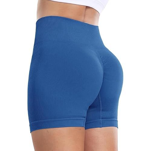 GAYHAY Workout Yoga Shorts for Women, 5 Inches Spandex High Waisted Soft Biker Shorts Women Dance Volleyball Booty Running Sky Blue Large-X-Large