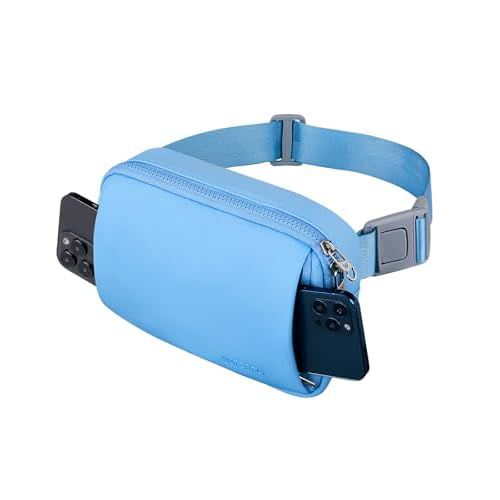 WATERFLY Crossbody Belt Fanny Pack: Sports Walking Waist Bag Runner Belt Bum Bag Hip Fannie Pack Phanny Fannypack Woman Man for Hiking Jogging Running Light Blue
