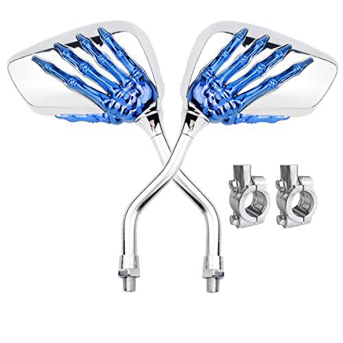 Pairs of Distinctive Skull Skeleton Hand Bicycle Mirror, Rearview Side Mirror Handlebar Mirror Mount Holder Clamp Adaptor 10mm for Scooter Moped Bike Standard Bike Motorcycle blue