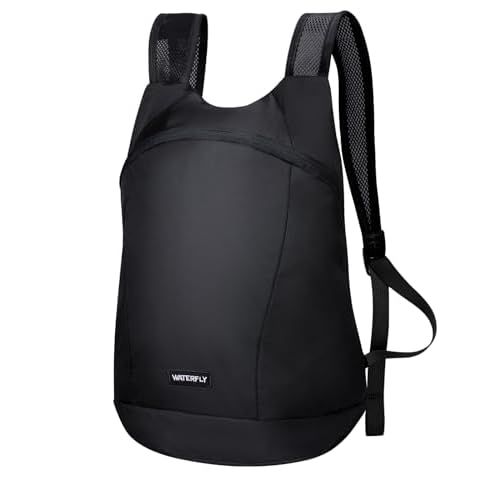 WATERFLY Foldable Lightweight Hiking Backpack: 15L Packable Traveling Daypack Men Women Ultralight Thin Casual Day Pack Bag for Outdoor Sports Camping Beach Park (Black)