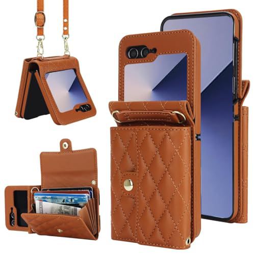 for Samsung Galaxy Z Flip 6 Accordion Crossbody Wallet Case, 4 Card Slots, RFID Blocking, and Adjustable Strap - Stylish and Versatile Accessory for The Modern Chic Woman (Brown)