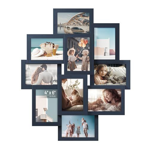 SONGMICS 4x6 Collage Picture Frames for Wall Decor, 10 Pack Family Photo Collage Frame Set for Gallery, Glass Front, Assembly Required, Navy Blue URPF020Q01 10 Pack Navy Blue