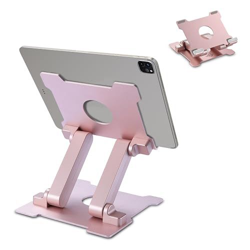 KABCON Tablet Stand,【Updated】 Adjustable Eye-Level Aluminum Solid Desktop Stand Holder,Compatible with iPad Series,Microsoft Surface Series,Samsung,Kindle Fire,Etc.Up to 15'' Tablets-Pink La