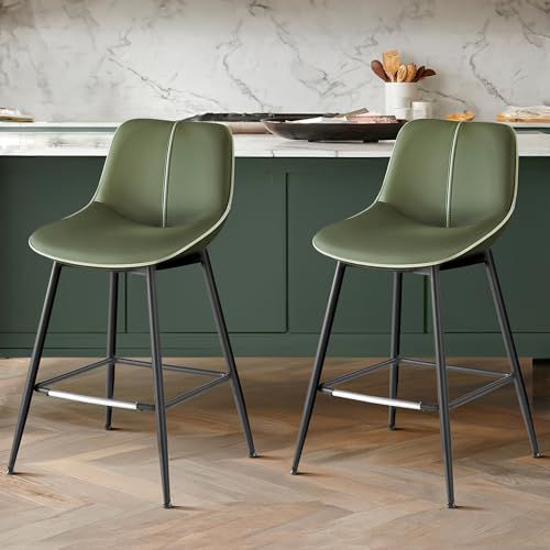 VASAGLE Bar Stools Set of 2, Counter Height Bar Stools with Back, Ergonomic Backrest, Synthetic Leather, Metal Legs, 24.4-Inch Tall Barstools for Kitchen Island Home Bar, Easy Assembly, Fore