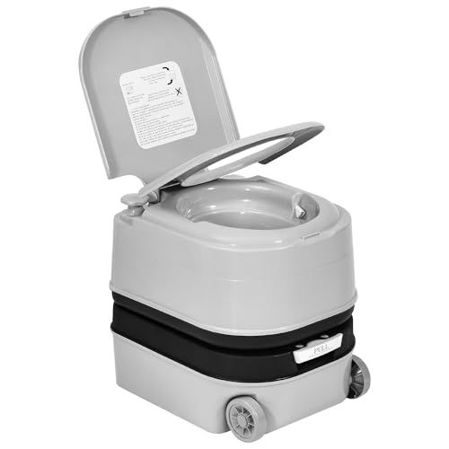 YITAHOME 5.28 Gallon Portable Toilet for Camping, RV Travel Porta Potty Leak-Proof with Press Flush Pump, Rotating Spout, Level Indicator for Adults, Camping, RV, Boating, Hiking, Trips Grey