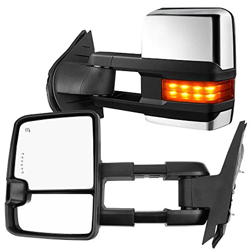 YITAMOTOR Towing Mirrors Compatible with Chevy Silverado Tahoe Suburban Avalanche GMC Sierra Yukon Cadillac Escalade 2003-2006 Power Heated LED Signal Lamp Clearance Light Chrome Pair Mirror