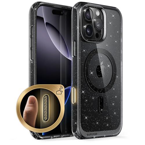 SUPCASE for iPhone 16 Pro Max Case with Camera Control Capture Button (Unicorn Beetle Mag), [Compatible with MagSafe] [Military-Grade Protection] Slim Clear Magnetic Phone Case (GlitterBlack
