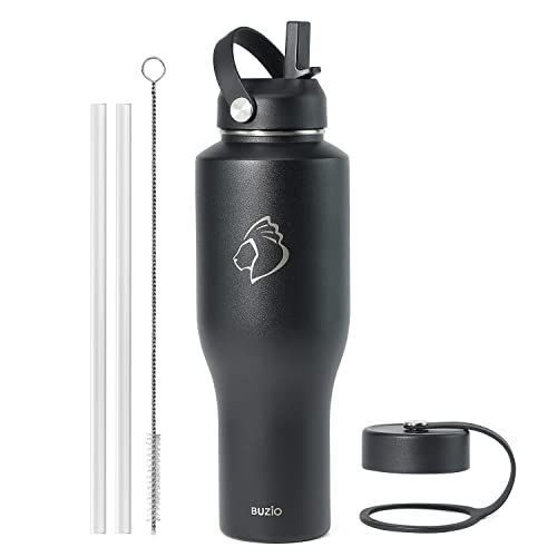 BUZIO 40oz Tumbler with Handle Straw Lid and Flex Lid, 40 oz Insulated Water Bottle Fits in Car Cup Holder, Double Wall Stainless Steel Travel Flask, Keeps Cold for 48 Hrs, Hot for 24 Hrs, B