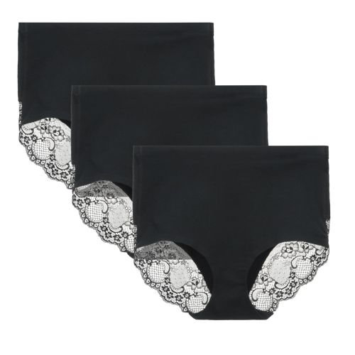 Women's 4 Pack Combed Cotton Lace Coverage Full Rise Seamless Brief Panty Underwear XX-Large Black/3pk