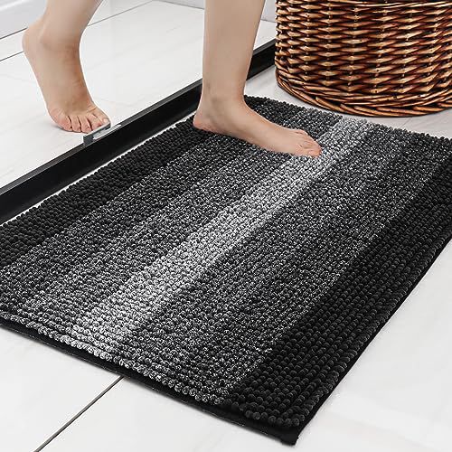 Bathroom Rugs Throw Rug COSY HOMEER Made of 100% Polyester Extra Soft and Non Slip Bathroom Mats Specialized in Machine Washable and Water Absorbent Shower Mat,28x18 Inch,Black 1'6" x 2'4" (