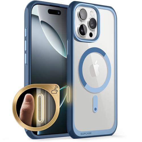 SUPCASE for iPhone 16 Pro Max Case with Camera Control Capture Button (Unicorn Beetle Mag), [Compatible with MagSafe] [Military-Grade Protection] Slim Clear Magnetic Phone Case (Azure)
