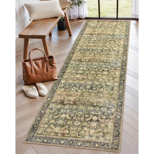 Lahome Rug Runners for Hallways Non Slip,2'6"x8' Fall Kitchen Runner Rugs Non Skid Washable,Brown Vintage Oriental Retro Bathroom Carpet Runner for Laundry Room Bedside(2'6"x8',Vintage-02)
