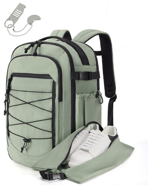 BAGSMART Carry On Travel Backpack, 17.3 Inch Large Travel backpack Carry On Flight Approved, Personal Item Backpack Travel Bag With Shoe Bag, 30L Water Resistant Casual Daypack, Green