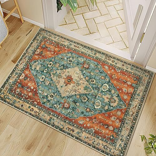 Lahome Washable Indoor Doormat, Non-Slip Retro Door Mat Inside Entrance 24"x35" Absorbent Low-Pile 2x3 Kitchen Rugs, Distressed Entry Rug Thin Front Door Mat Inside Welcome Mats for House Or